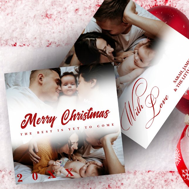 Merry Christmas Script 3 Collage Multi Photo Holiday Card (Creator Uploaded)