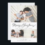 Merry Christmas Script 3 Collage Multi-Photo Holiday Card<br><div class="desc">Featuring modern brush script in red with 3 of your photos. Comes with a photo on the back as well.</div>