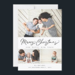 Merry Christmas Script 3 Collage Multi-Photo Holiday Card<br><div class="desc">Featuring modern brush script in red with 3 of your photos. Comes with a photo on the back as well.</div>