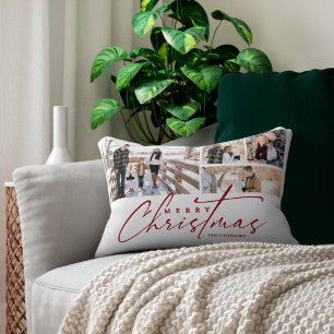 Merry Christmas Script 4 Photo Collage Custom  Accent Pillow