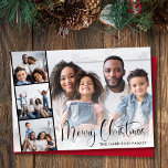 Merry Christmas Script 4 Photo Holiday Card<br><div class="desc">Modern holiday flat card featuring your photo overlayed with a film-like strip of three smaller square photos,  "Merry Christmas" in a chic script and your name in simple typography.</div>