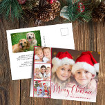 Merry Christmas Script 5 Photo Holiday Postcard<br><div class="desc">Modern holiday postcard card featuring your photo overlayed with a film-like strip of three square photos,  "Merry Christmas" in a festive script and your name in simple typography. Add another photo and your customized seasonal message on the back.</div>