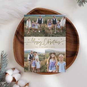 Merry Christmas Script Beige Multi Photo Holiday Card