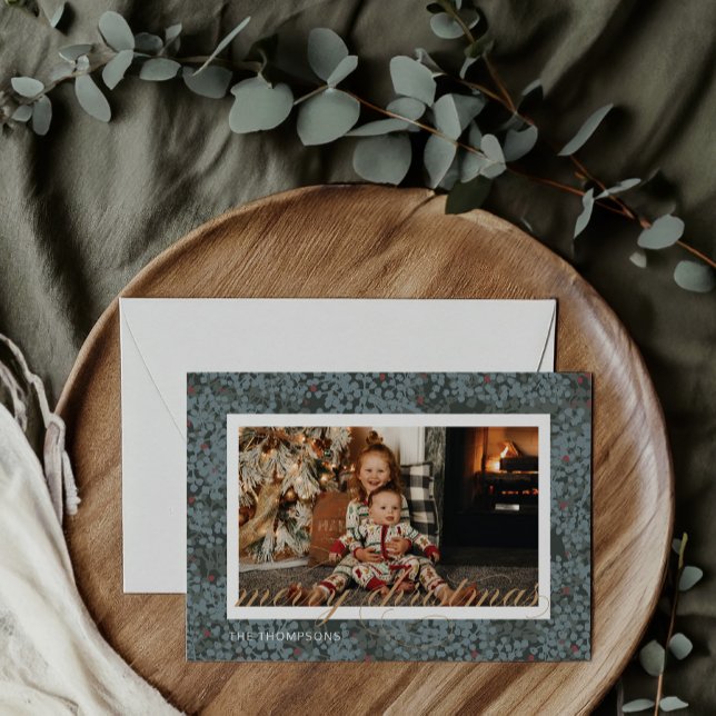 Merry Christmas Script & Berries Photo Card (Creator Uploaded)
