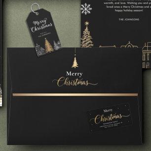 Merry Christmas Script Black & Gold Envelope