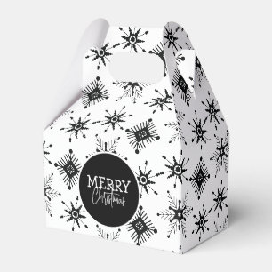 Merry Christmas Script Black Snowflakes    Favor Box