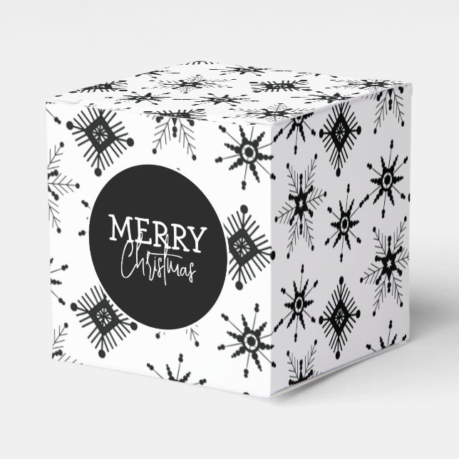 Merry Christmas Script Black Snowflakes   Favor Box (Front Side)