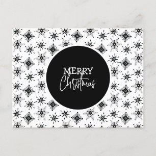Merry Christmas Script Black Snowflakes Pattern Postcard