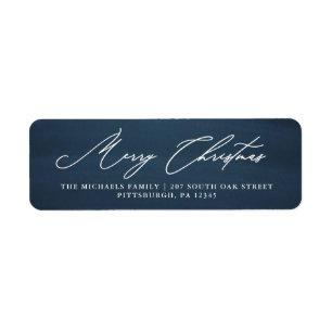 Merry Christmas Script Blue Return Address Label