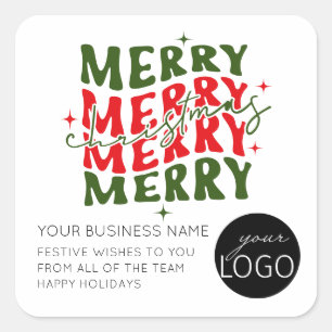 Merry Christmas Script Business Logo Square Sticker