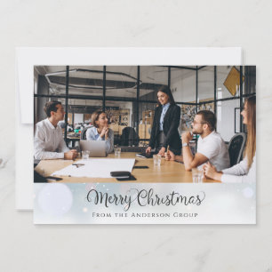 Merry Christmas Script Business Office Photo Holiday Card