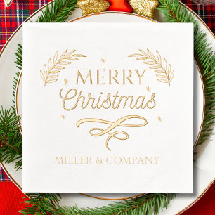 Merry Christmas Script Corporate Personalized Foil Napkins
