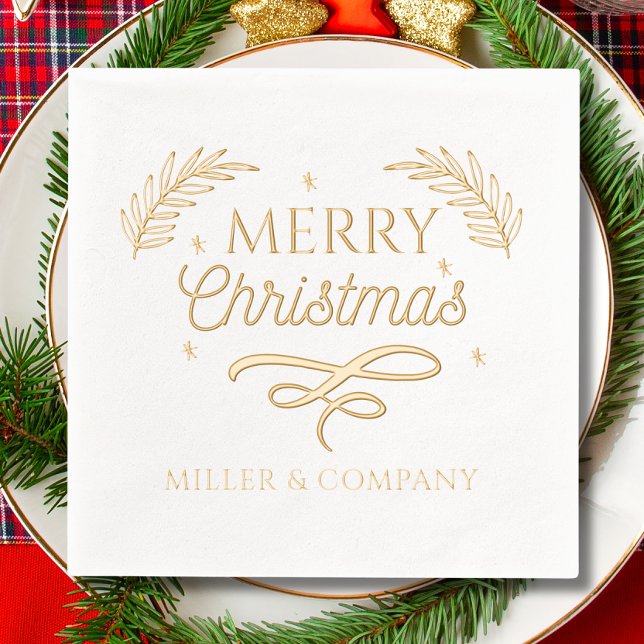 Merry Christmas Script Corporate Personalized Foil Napkins (Creator Uploaded)