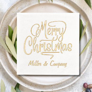 Merry Christmas Script Corporate Personalized Name Foil Napkins
