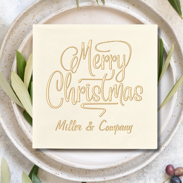 Merry Christmas Script Corporate Personalized Name Foil Napkins (Creator Uploaded)