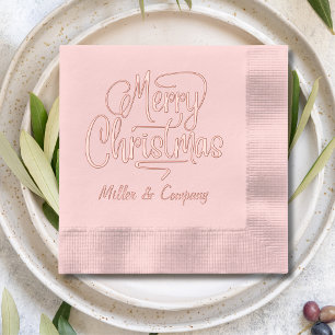 Merry Christmas Script Corporate Personalized Name Foil Napkins
