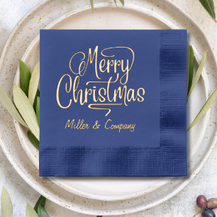 Merry Christmas Script Corporate Personalized Name Foil Napkins