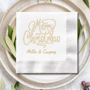 Merry Christmas Script Corporate Personalized Name Foil Napkins