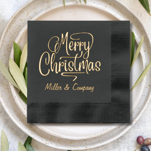 Merry Christmas Script Corporate Personalized Name Foil Napkins