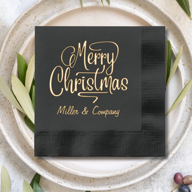 Merry Christmas Script Corporate Personalized Name Foil Napkins (Creator Uploaded)