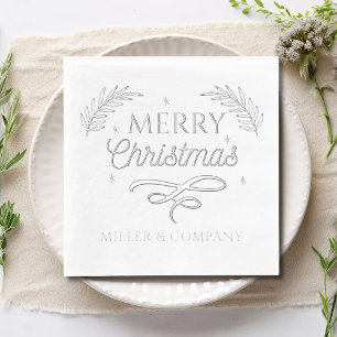 Merry Christmas Script Corporate Personalized Name Foil Napkins