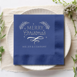 Merry Christmas Script Corporate Personalized Name Foil Napkins