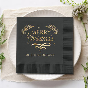 Merry Christmas Script Corporate Personalized Name Foil Napkins