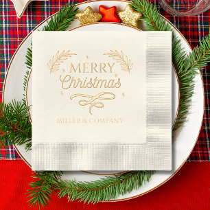 Merry Christmas Script Corporate Personalized Name Foil Napkins