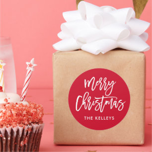 Merry Christmas Script Custom Colour Personalized Classic Round Sticker