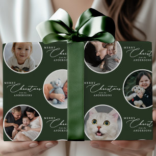 Merry Christmas Script Custom Text 28 Photo Wrapping Paper