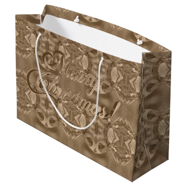 Merry Christmas Script Elegant Copper Brown Large Gift Bag (Back Angled)