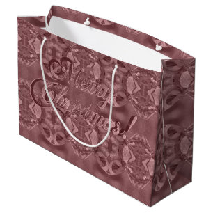 Merry Christmas Script Elegant Red Copper Large Gift Bag
