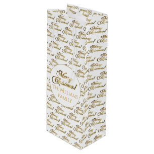 Merry Christmas Script Elegant White and Gold Wine Gift Bag