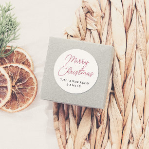 Merry Christmas Script & Family Name Personalized Classic Round Sticker