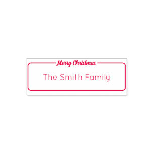 Merry Christmas Script Family Name Text Template Self-inking Stamp