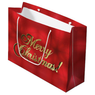 Merry Christmas Script Faux Gold Foil Elegant Red Large Gift Bag