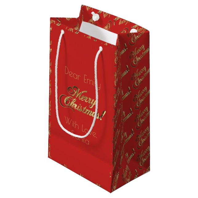 Merry Christmas Script Faux Gold Foil Elegant Small Gift Bag (Front Angled)