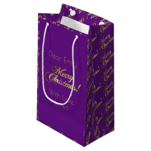 Merry Christmas Script Faux Gold Foil Purple Small Gift Bag