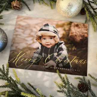 Merry Christmas script foil holiday card