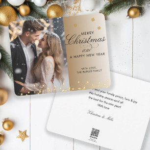 Merry Christmas! Script Font, Beige-Brown Photo  Holiday Card