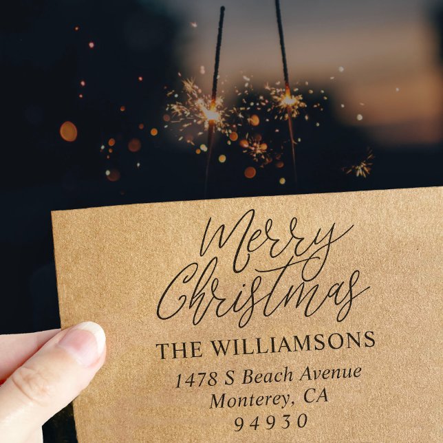 Merry Christmas Script Font Return Address  Self-inking Stamp (Creator Uploaded)