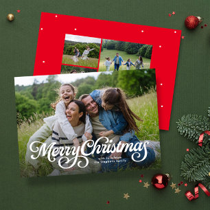 Merry Christmas script four photo Holiday Card