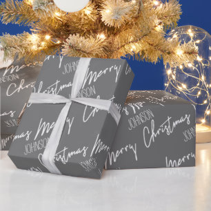 Merry Christmas Script From Name Nordic Cousy Grey Wrapping Paper