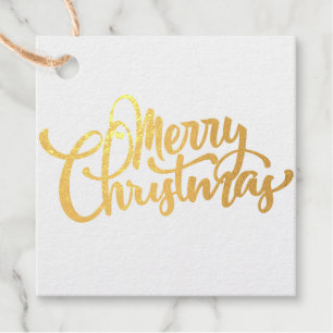 Merry Christmas Script Gold Favour Tags