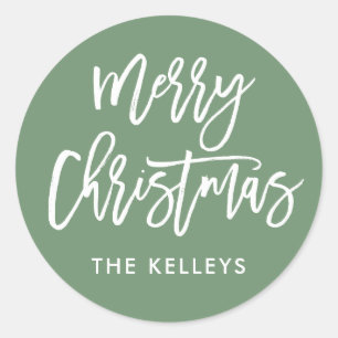 Merry Christmas Script Green Personalized Classic Round Sticker