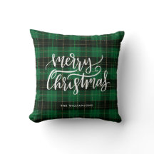 Merry Christmas Script Green Plaid Holiday