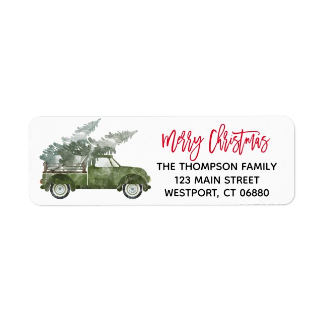 Merry Christmas Script Green Truck Return Address (Front)