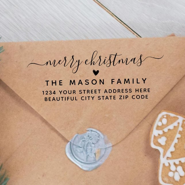 Merry Christmas Script Heart Return Address Self-inking Stamp (Creator Uploaded)