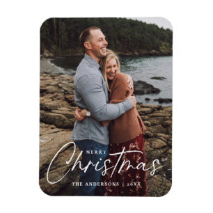 Merry Christmas Script Holiday Photo Magnet
