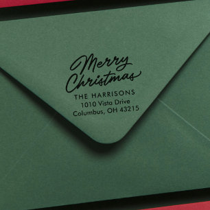 Merry Christmas script holiday return address Self-inking Stamp